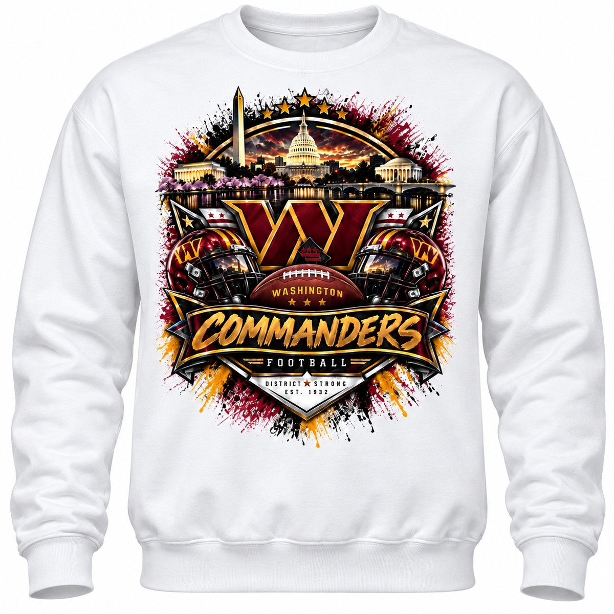 Washington Commanders Football Crewneck Sweatshirt | Black & White