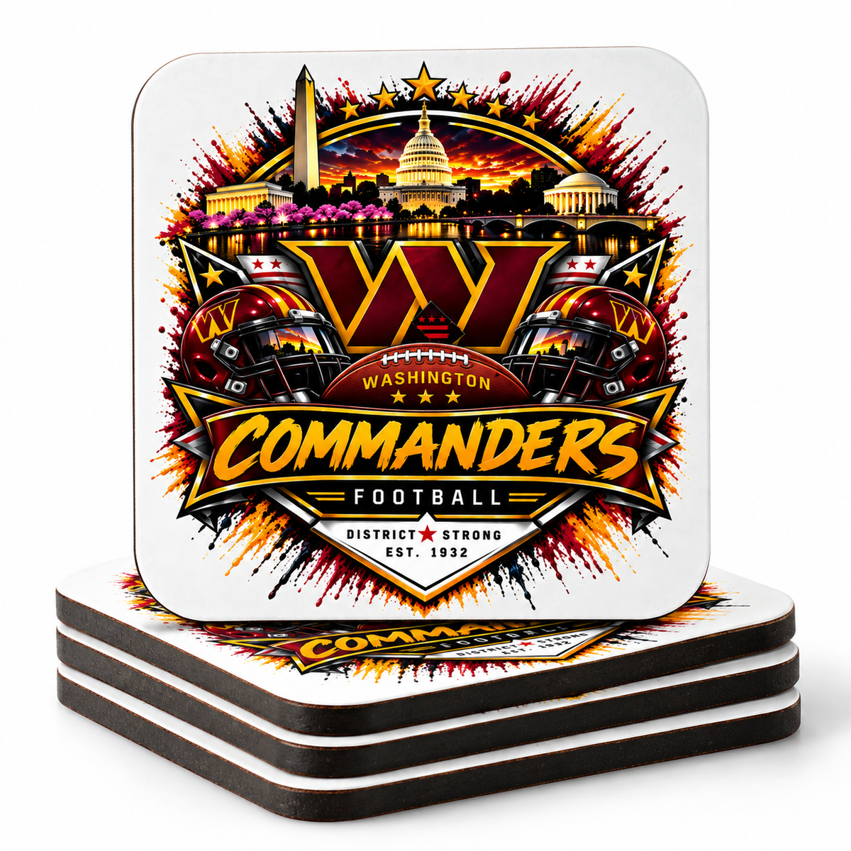 Washington Football Fan Coasters | Burgundy & Gold Drink Coasters