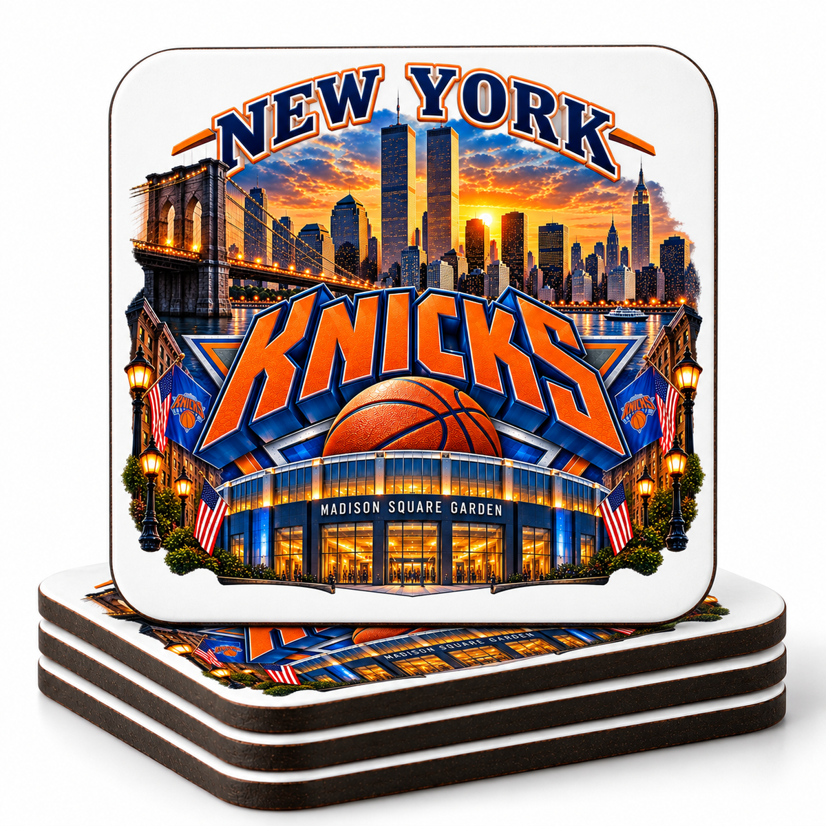 New York Knicks Inspired Coaster Set of 4 | NYC Basketball Collection)