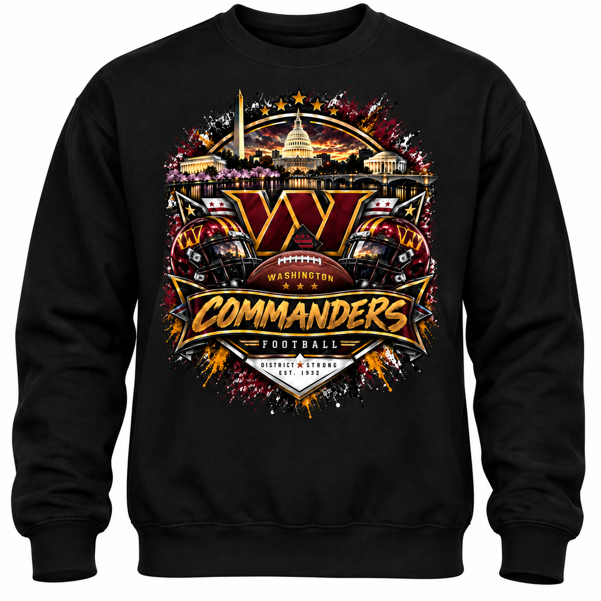 Washington Commanders Football Crewneck Sweatshirt | Black & White